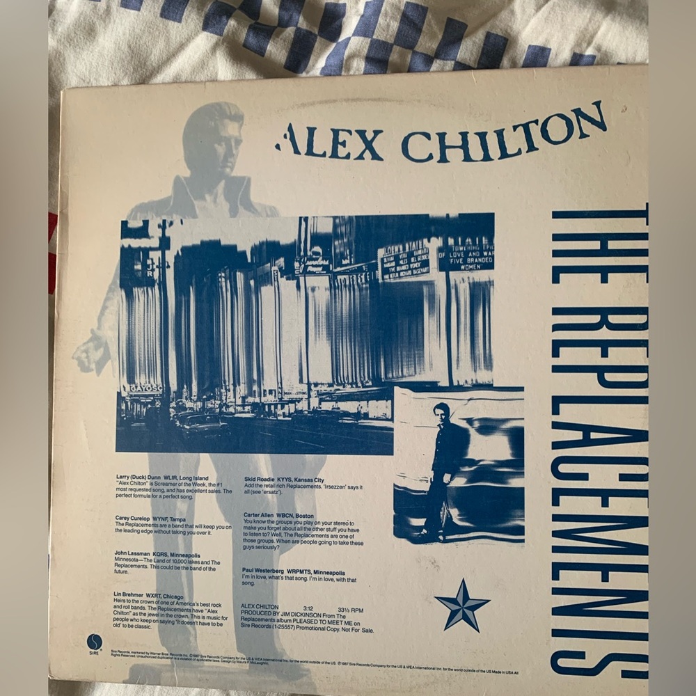 Very Rare Alex Chilton The Replacements 1987 Promo Only Vinyl Record Big Star